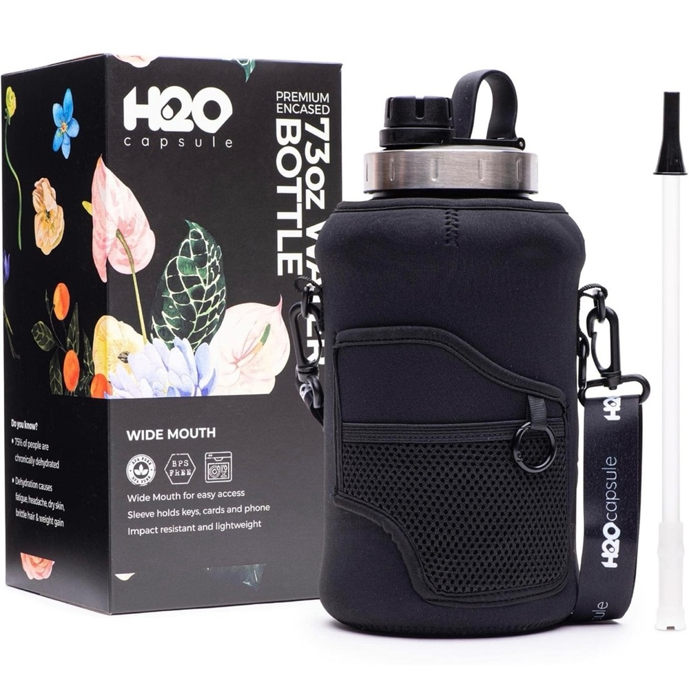 H2O Capsule Black Water Bottle with Sleeve